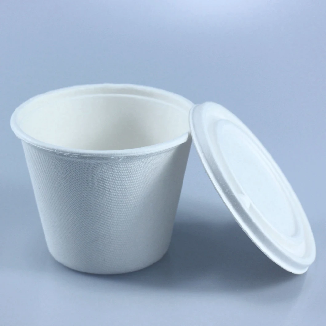 New Style 16oz Biodegradable Bagasse Disposable Pulp Paper Soup Cups and Lid