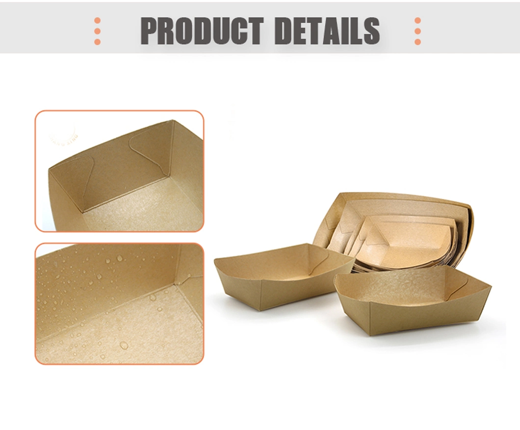 Disposable Kraft Brown Paper Tacos Trays Fast Food Paperboard Boats Tray