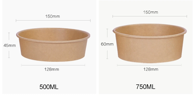 Customized Size Food Grade Disposable Kraft Paper Bowl for Fast Food Take Away Food Salad Cookies Fruits Vegetables