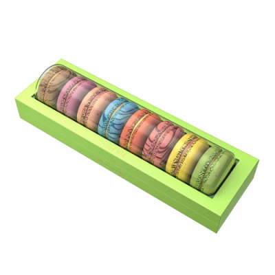 Kundenspezifische Verpackungspapierschachtel aus Pappe, Macron-Kuchen, Bäckerei, Nüsse, Süßigkeiten, Schokoladenschachtel mit transparentem PVC-Fenster