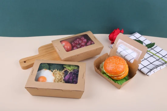 Einweg-Brotdose aus Kraftpapier, umweltfreundliche Verpackung für Lebensmittel zum Mitnehmen, mit Fenster für Haustiere